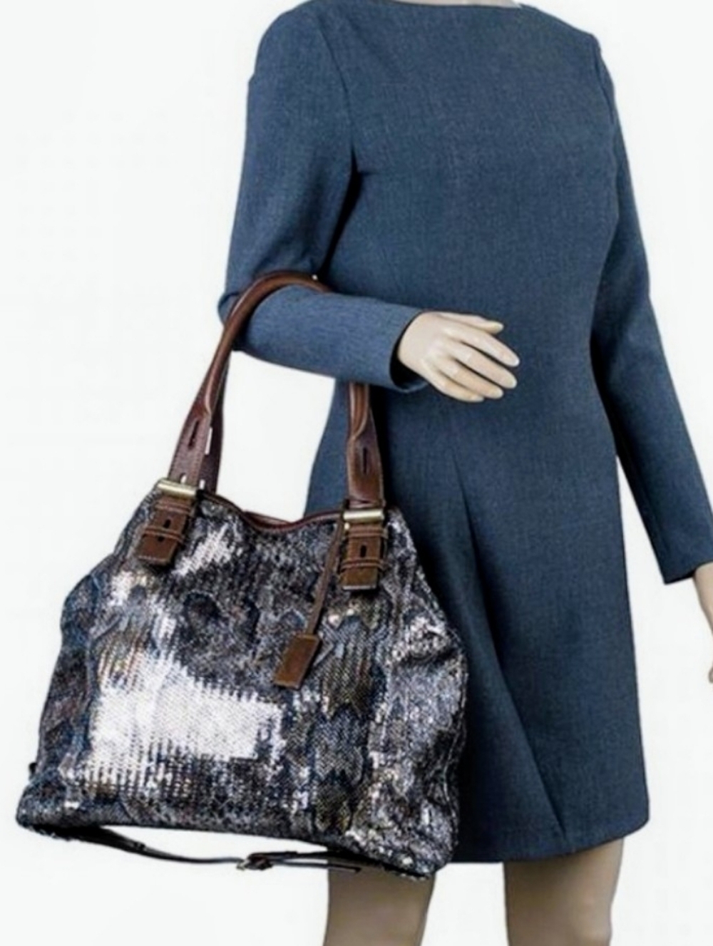 Jimmy Choo Sequined Python Snake Pattern Leather "Bea" Tote - Picture 11 of 11
